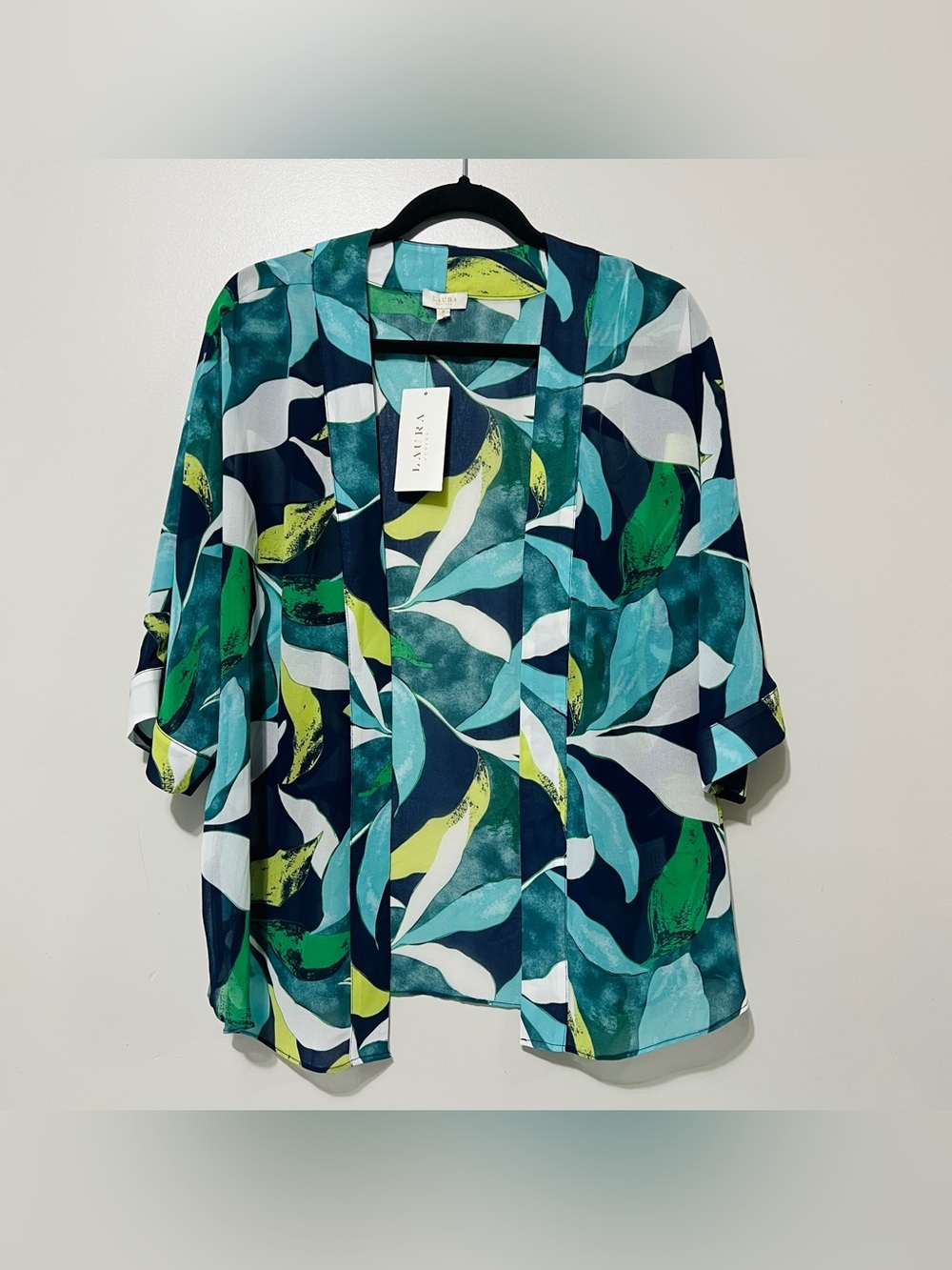 Laura Petites Kimono Cardigan Petite Small Leaf Print Summer Beach Cover Up NWT